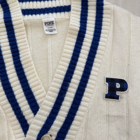 Victoria's Secret PINK Creamer Knit Varsity Cardigan Sweater Jacket Size Med - Picture 8 of 8